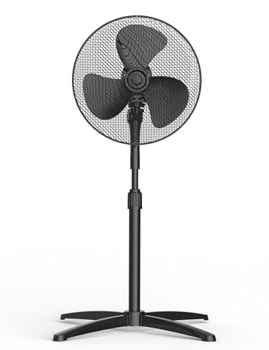 Midea MPF25MBUK 40W Pedestal Fan, 3 Speed Settings, 90° Oscillation, Adjustable Height Stand Fan, Powerful Airflow and Quiet Operation, Ideal For Home & Office, Black