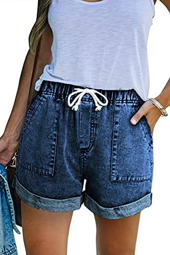 NEYOUQE Popular Shorts Jeans Womens high Waisted Casual Flowy Drawstring Clothes 2025 Soft Distressed Ripped Denim Stretch Short Jean Leggings Women Tummy Control Streetwear Plus Size Light Blue XXL