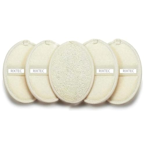 RIXTEC Set of 5 Natural Body Loofah for Bathing | Organic Loofah with strep | Shower Sponge for Women, Men and Kids