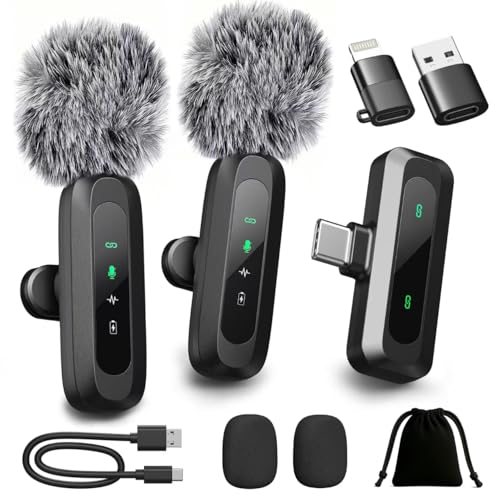 AXUAXU 2025 Upgraded Mini Wireless Lavalier Microphone with LED Display, USB-C Clip-on Mic for iPhone, iPad, Android, PC, Small Lapel Mic for Recording YouTube Video Podcast Vlog