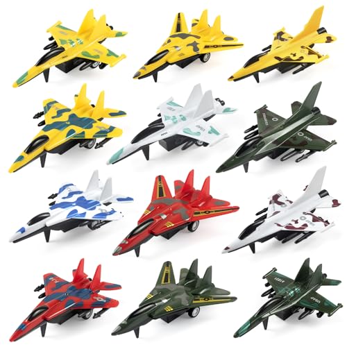 Ruobonsz Pull Back Airplane Toys Fighter Jets, Airplane Party Favors Plane Playset, Fighter Jet Toy, Plane Themed Kids Presents Toys for 3 Year Old boy (12 Pack)