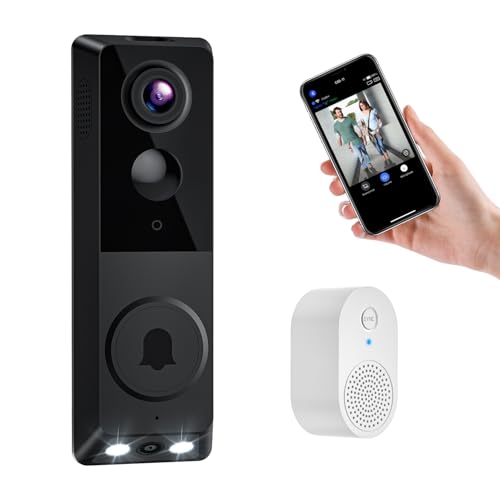 Blazique Smart Video Doorbell Camera, Wireless Indoor/Outdoor Surveillance Cam, AI Human Detection, Live View, Included Chime, 2-Way Audio, Night Vision, 2.4G WiFi, Cloud Storage