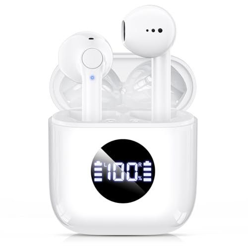 HIYDOO Wireless Earbuds, Bluetooth 5.3 Headphones with Charging Case, Lightweight in-Ear Stereo Earphones with Mic for Android/iOS Cellphone, Waterproof Cordless Earphones for Sports-Ivory White