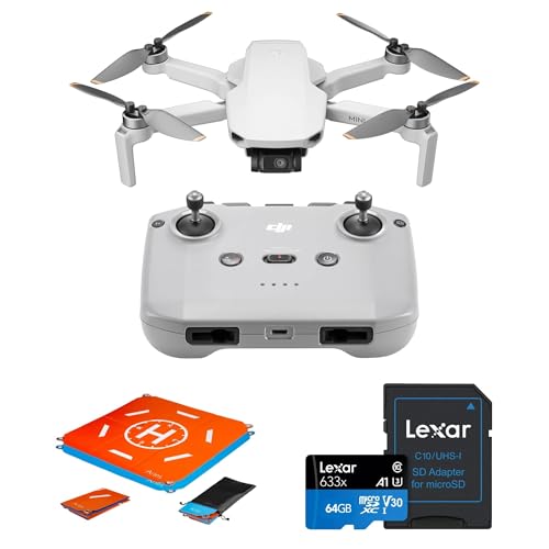 DJI Mini 4K, Drone with 4K UHD Camera for Adults, Under 249 g, 10km Video Transmission, Auto Return, Wind Resistance, 1 Battery for 31-Min Max Flight Time, Bundle with 64gb SD Card and Landing Pad