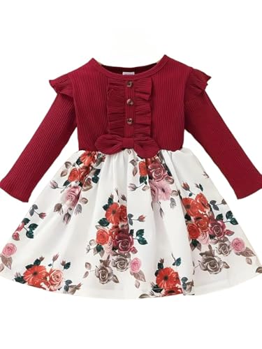 Buy & Try by Dharmikaay Girl's Lycra Floral Printed Frock Dress for Girls Short Frock Baby Princess Western Dresses| Stylish Fancy Kids Clothing for New Year, Fashion. (Maroon 2, 3-6 Months)