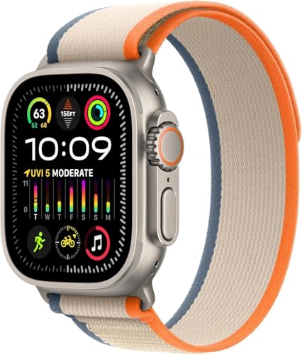 Apple Watch Ultra 2 [GPS + Cellular, 49mm] - Rugged Titanium Case with Orange/Beige Trail Loop, M/L (Renewed Premium)