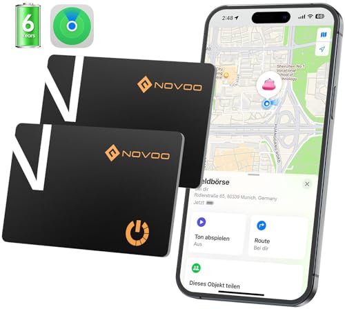 NOVOO Air Tag Karte Wallet Tracker Card Thin 1,6mm Smart Bluetooth Tag 6 Jahre Batterielebensdauer Kompatibel mit Apple Wo ist? APP (nur iOS),GPS Item Finder für Geldbörse,Gepäckanhänger - 2 Pack