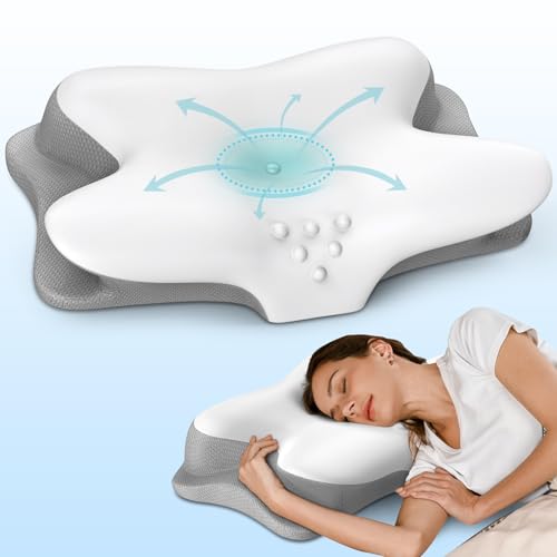 Cervical Neck Pillow for Pain Relief - Ergonomic Side Sleeper Pillow for Sleeping, Contour Orthopedic Pillow for Neck Support, Cooling Memory Foam Pillows for Back & Stomach Sleepers with Pillowcase