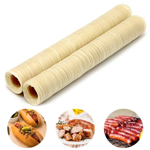 Sausage Casings, 2 Roll 14m/45.9ft Edible Collagen Casing for Sausage Making, Hot Dog, Breakfast Sausage, Smoked Ham, Handmade Sausage Tube (Diameter 15mm)