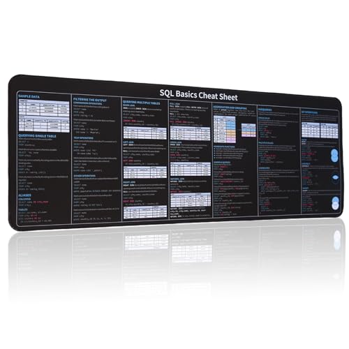 SQL Mousepad, SQL Cheat Sheet Mouse Pad, Large Size Keyboard Desk Mat, Tips Gifts for Beginner IT Program Engineer Desk Pad Structured Query Language Shortcuts Mat