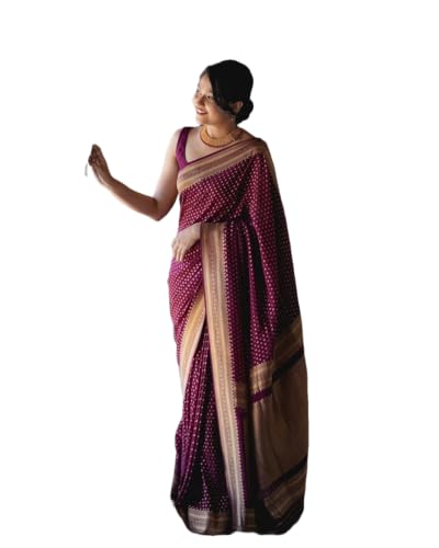 Yashika Women's Banarasi Kanjivaram Cotton Silk Woven Saree with Unstitched Blouse Material (AZ-YS-OG-PADMA PURPLE)