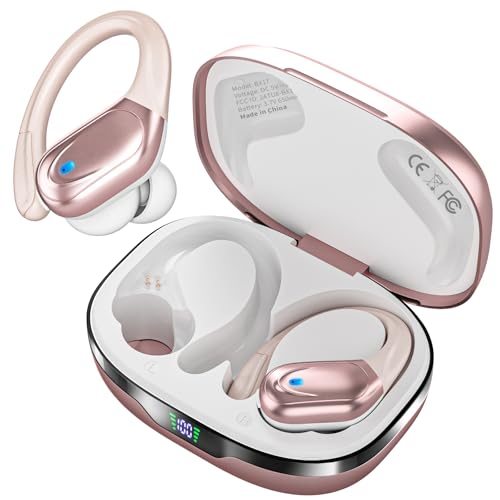 Wireless Earbuds Bluetooth Headphones 80hrs Playback Ear Buds Power Display with Noise Canceling Mic Headsets for Sports/Workout/Running Rose Gold