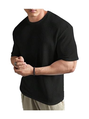 Imsa Moda Mens Solid Dotted Unique Design Oversized Tshirt for Men - Round Neck Loose Fit Drop Shoulder Mens T-Shirt Black