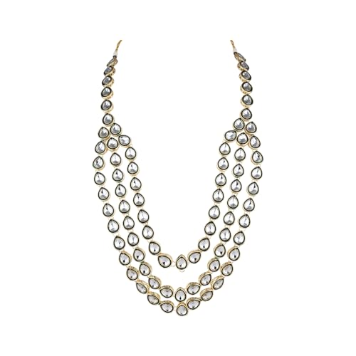 I Jewels 3 Layered Indian Wedding Bollywood Gold Plated Dulha Kundan Mala Maharaja Haar/Groom Necklace For Men, Free Size, No Gemstone