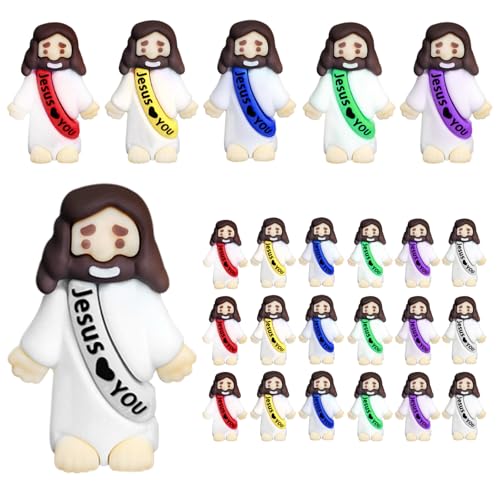 24Pcs Easter Egg Fillers, Mini Jesus Figurine to Hide, Rubber Little Jesus Figures Bulk, Christian Gifts Decor for Sunday School Craft Easter Egg Hunt Fillers Easter Basket Stuffers Baptism Gifts
