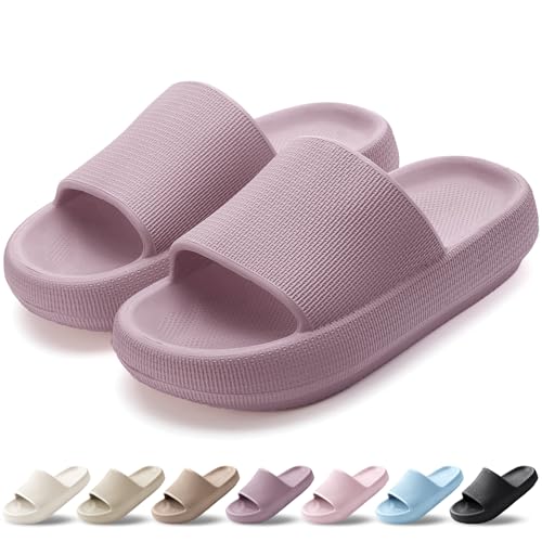 HEOAARG Badelatschen Herren Damen Rutschfest Badeschlappen Wolke Weich Schlappen Slippers Sommer Pantoletten Badesandalen Cozislides Flip Flops Innen/Außen，Rotbraun，39-40 EU