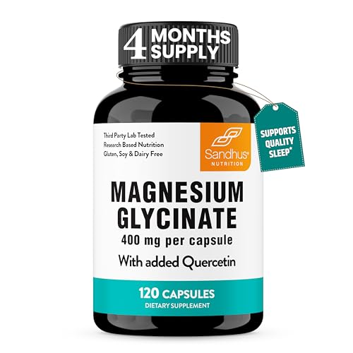Sandhu's Magnesium Glycinate with Quercetin 400mg Capsules for Men & Women | Supports Quality Sleep, Relaxation & Muscle Health | 120 Count (Pack of 1)