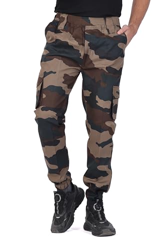 SMALL TRY Men's Cargo Jogger Pants, Camouflage Print, Elastic Waist with Pockets, Military Style, Army Print Cargo Trouser and Mid Rise Track Pant (in, Numeric, 32, Regular, Army Print), Green