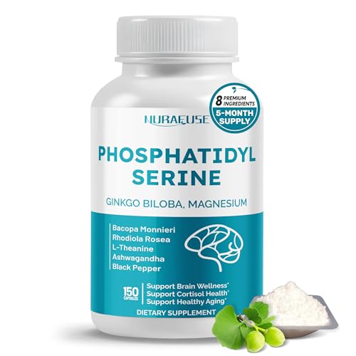 NURAFUSE High Potency Phosphatidylserine with Ginkgo Biloba, Magnesium, L-Theanine, Ashwagandha & Black Pepper – Supports Brain Wellness, Cortisol Health & Healthy Aging* – Made in The USA
