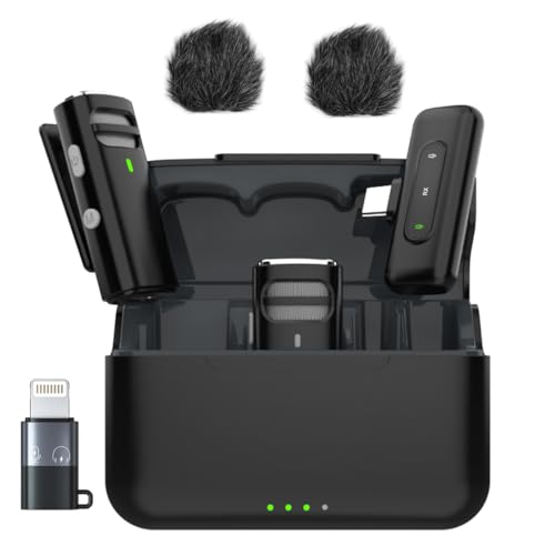 VOOK Wireless Mic with Noise Reduction for Video Recording, Support Type C Android & iPhone, Dual Channel Mics Wireless | Mic for YouTube Wireless | Charging Case Included