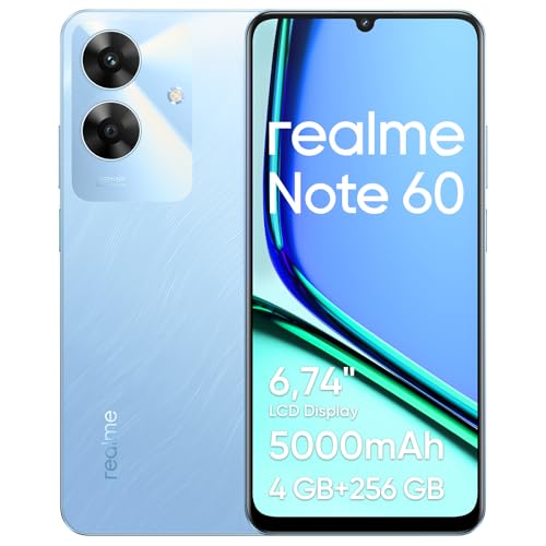 realme Note 60 Android Smartphone, 4G Dual SIM Mobile Phone, 6.74" 90Hz LCD Display, 4GB RAM 256GB ROM, 5000mAh Battery, 32MP Clear Camera, IP64 Water, Dust Resistance, Blue
