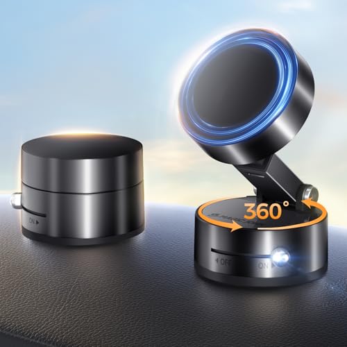 MAGIC JOHN Vakuum Magnetische Handyhalterung Auto, Universal Saugnapf Handyhalterung, Vakuum & Industrie-Stärke Saugnapf mit verstellbarem Teleskoparm, 360° drehbare magnetische Autohalterung