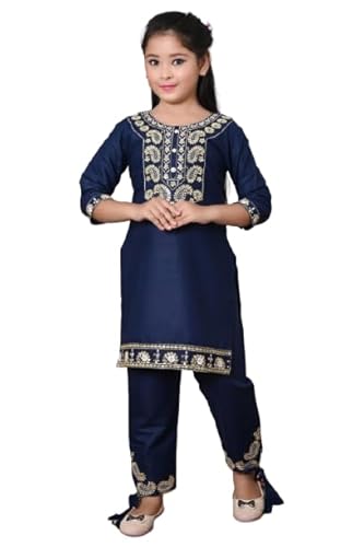 Jbegam Indian Traditional Dress For Baby Girl Kids Blue Kurti Pant With Dupatta Suitable For 5-6 Years