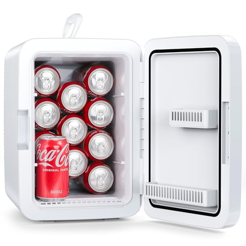 Electactic Compact Mini Fridge, 15 Can Portable Small Refrigerator with AC/DC Adapters, 10 Liter / 2.6 Gal Small Cosmetics Cooler for Beverage, Food, Skincare, Bedroom, Dorm, Office and Car, White