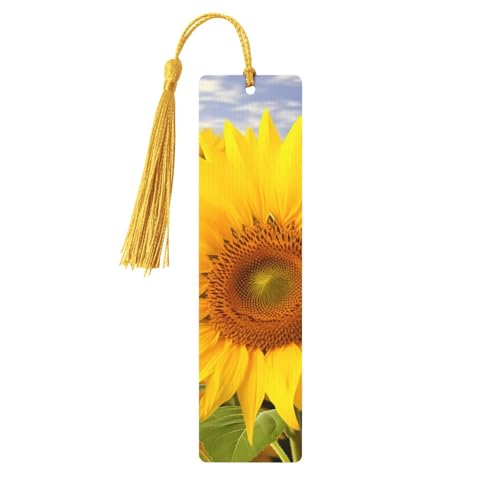 Sunflowers Bookmark, Wooden Bookmarks for Book Lovers Handmade Wood Book Mark with Tassel Reading Page Markers Ornament Wooden Gift Tags Labels for Craft Decorations