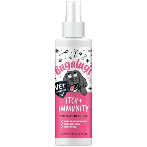 BUGALUGS Itch & Immunity Antiseptic Spray – Helps Soothe Itchy Skin, Paws, Ears - Licking, Scratching - Perfect for Small, Medium & Large Dogs