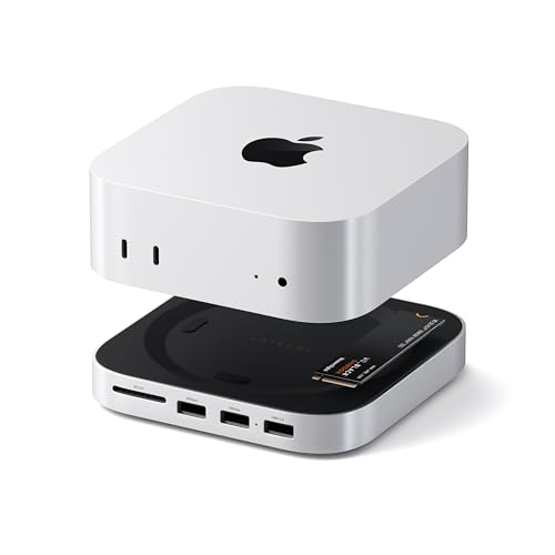SATECHI Mac Mini M4 Hub & Stand mit NVMe SSD-Gehäuse – M4 Dock mit 2x USB-A 10 Gbps, Datenport, SD-Kartenleser – Perfektes Zubehör für Apple Mac Mini M4 / Pro – Silber