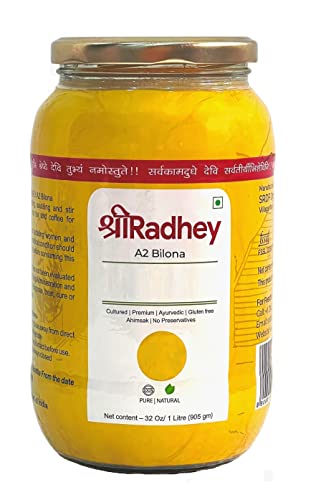 SHREERADHEY A2 Gir - Gluten Free - Traditionaly Hand Churned (1 Litre Glass Bottle)