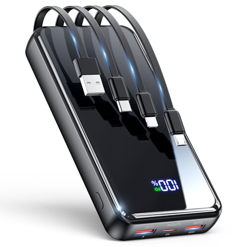Portable Charger, 42800mAh Power Bank Built-in Cable, 22.5W PD USB C In & Out Fast Charging, External Battery Pack with 6 Output & 2 Input, Travel Phone Charger for iPhone 16/15/14/13/12, Android etc