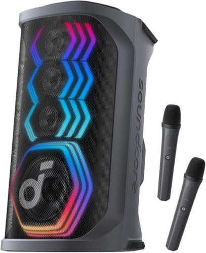 soundcore Rave 3 KI Karaoke-Lautsprecher mit 2 kabellosen Mikrofonen,160W Sound,KI-Stimmentfernung,Stimmverstärker,Nachhall-Effekt,12h Spielzeit,portables PA-System mit Bluetooth für Zuhause,PartyBox