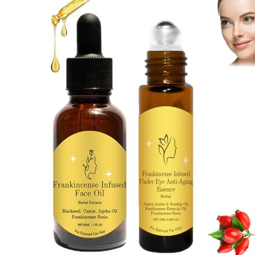 Frankincense Resin Oil for Face,Organic Black Seed Castor Oil And jojoba Oil, Frankincense Resin Infused Oil for Face,Facial Moisturizing Cold Pressing Essence 30ml+10ml