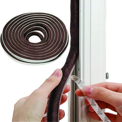 GROVIX 10 Meter Window Sealing Strips for Gap | Weather Strip Door Seal Strip | Self Adhesive Weather Strip Sound proofing for Windows | Soundproof, Dustproof Door Window Frame Seal Brush (Brown)