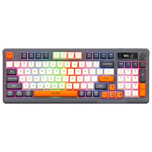 Ant Esports MK801 V2 Pro Wireless Mechanical Membrane Backlit Gaming Keyboard 94 Keys 2.4G/Bluetooth Mode Compact Numeric Pad RGB Keyboard for Home Internet Cafe Game Room Office_ Grey, Beige, Orange