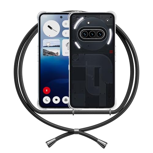 ANFAIRLACE Handykette Hülle Kompatibel mit Nothing Phone 3a, Handyhülle mit Band Anti-Gelb TPU Transparent Silikon Schutzhülle Klar Case, Schwarz