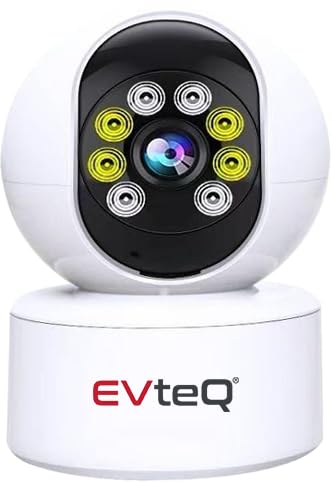 EvteQ 360° 1080P Full HD Security Camera, Human Detection, Motion Tracking, 2-Way Audio, Night Vision, Dome Camera with WiFi Connection, Up to 256GB SD Card Support (WiFi Camera + SD Card, 64 GB)