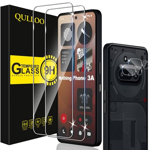 QULLOO Schutzfolie für Panzerglas für Nothing Phone (3a), 2 Stück Displayschutzfolie mit 2 Stück Kameraschutz [9H Härte Gehärtetes Glas ][HD Klar Schutzglas][Anti-Kratzen Folie]