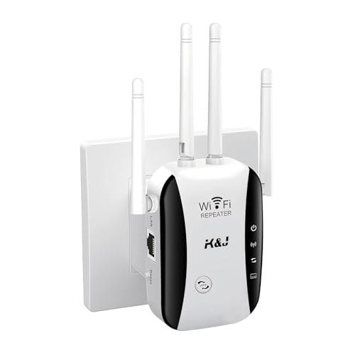 2025 Newest WiFi Extender Booster, AC300 Mbps WiFi Booster Single Band, 4 Antennas Up to 5000 Sq.ft and 50 Devices, Internet Repeater - Ethernet Port,1-Click Setup,Access Point,Alexa Compatible