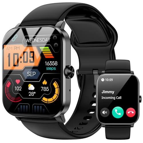Smart Watch, 1.85" HD Smartwatch for Men Women (Answer/Make Calls), Fitness Watch with Heart Rate/Sleep/IP68 Waterproof/120+ Sports Modes, Pedometer, Android Smart Watch for Android iOS (Black)