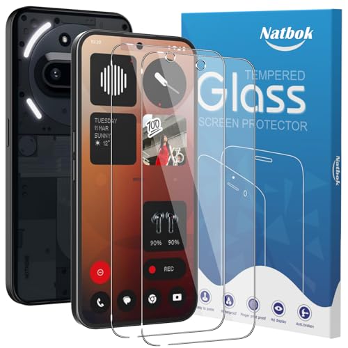 Natbok 2 Pack Tempered Glass for Nothing Phone 3a / 3a Pro Screen Protector,Ultra Resistant,Anti-Fingerprints,No Bubbles,HD-Clear,Full Coverage Phone Film
