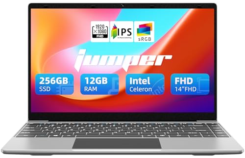 jumper Laptop, 12GB LPDDR4 RAM, 256GB SSD ROM, 14 Inch 1080p FHD IPS Screen, Windows 11 Laptops Computer with Celeron 4-Core Processor, UHD Graphics 600, 2 Stereo Speaker, Lightweight, Portable.
