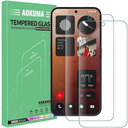 AOKUMA Tempered Glass for Nothing Phone 3a/3a Pro Screen Protector, [2 Pack] Premium Quality Guard Film, Case Friendly, Shatterproof, Shockproof, Scratchproof, Oilproof