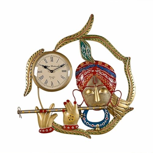 CHASING CAMEL Antique Krishna Wall Clock - Metal Wall Decor, Elegant Home Decor Piece, Ideal for Living Room, Office, or Temple, Adds a Spiritual Touch to Any Space - 18x19 Inch (Multicolor)