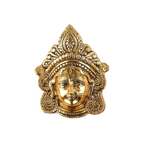 CHASING CAMEL Durga Face God Idol - Metal Handcrafted Wall Hanging, Divine Home Decor, Spiritual and Elegant Touch for Living Room, Temple | Ideal for Gifting or Personal Use - 13x3x16 cm (Golden)