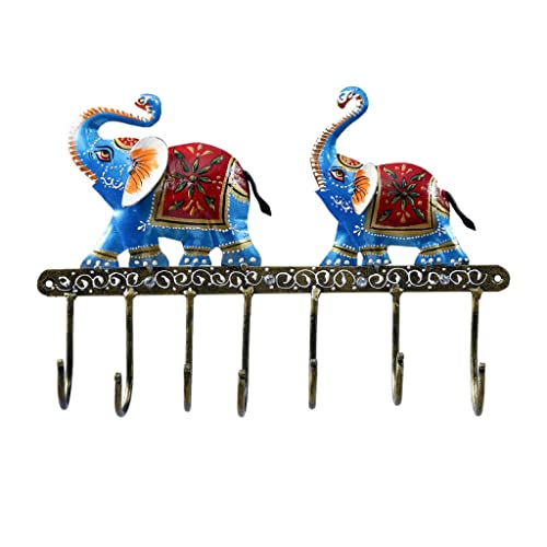 CHASING CAMEL Baby Elephant Key Holder - Metal Key Hanger, Handcrafted Wall Decor, Stylish and Functional, Ideal for Home & Office, Adds a Touch of Nature to Any Space - 13x2x8 Inch (Multicolour)