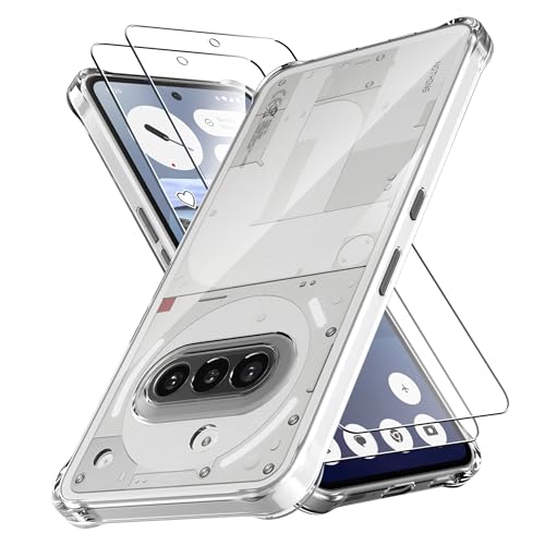 Anoowkoa for Nothing Phone 3a Case：Anti Yellowing Clear Cover Phone Case + 2 Pack Nothing Phone 3a Screen Protector Tempered Glass Film.High Transparency.Anti-Scratch（Clear）