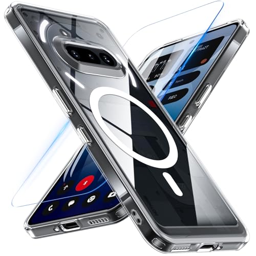 Kuaguozhe für Nothing Phone (3a) Hülle, Magnetische Nothing Phone (3a) Hülle mit Panzer Schutz Glas, Anti-Vergilbung Handyhülle Stoßfest Schutzhülle Clear Case für Nothing Phone (3a), Transparent